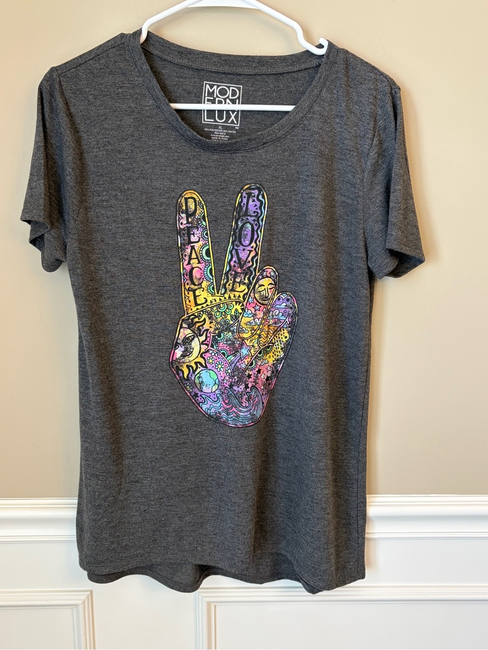 Modern Lux Women’s Peace Love Short-Sleeve Tee, L/XL, Psychedelic Boho Groovy